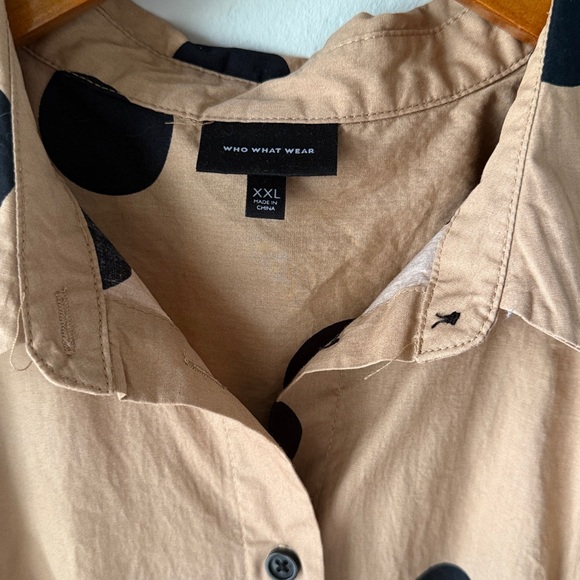 Who what where tan and black polkadot button front shirt dress sleeveless - Picture 2 of 7